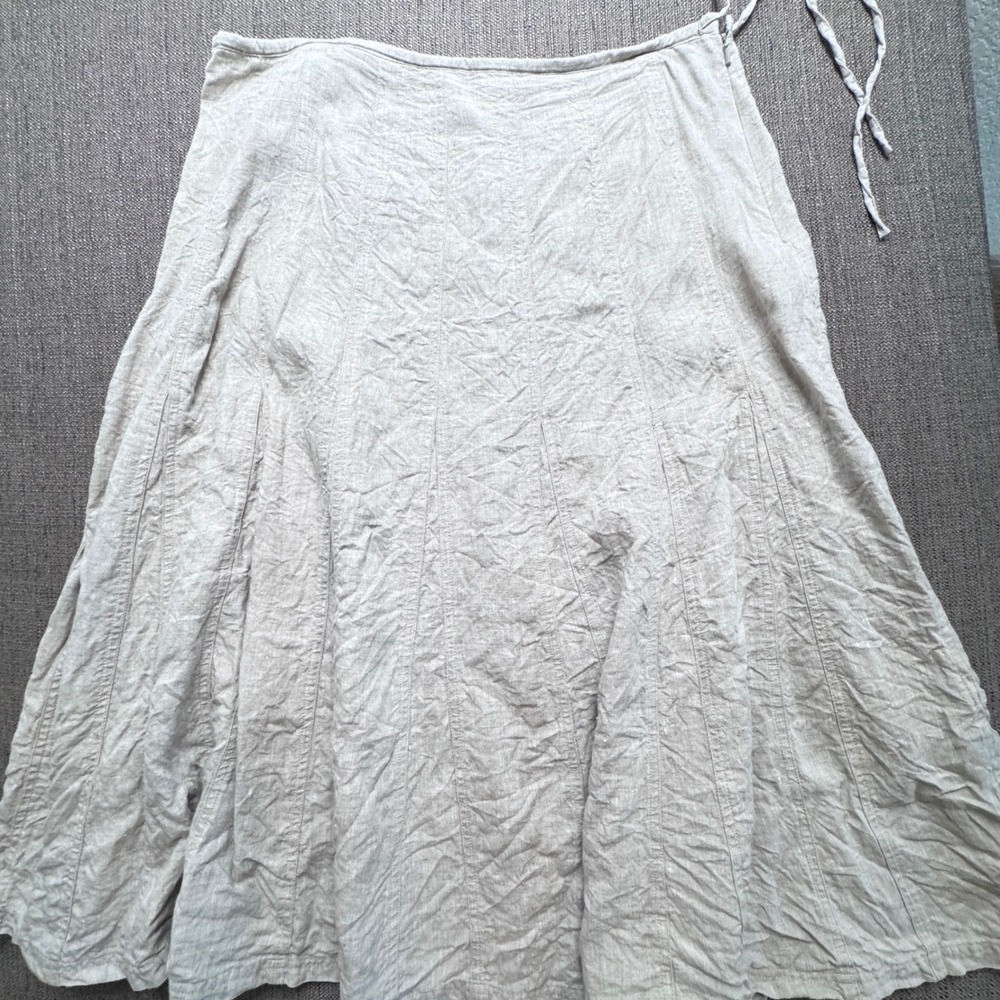 Talbots Irish Linen Midi Skirt Beige A-Line Side Tie Size 16